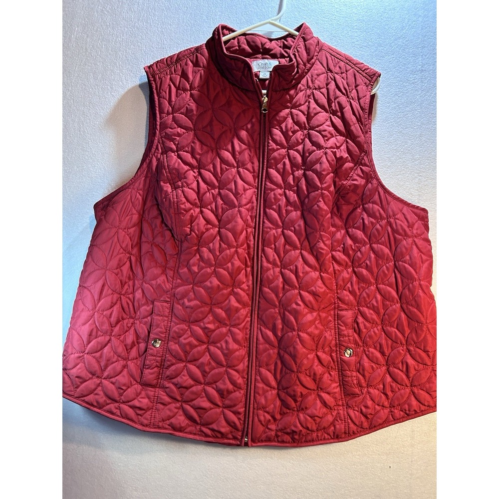 Croft & Barrow Women's Plus 2X Red Mid-Length Full-Zip Vest w/ Pockets